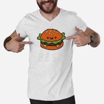 Burger Best Friends Siblings Father And Son Matching Premium Men V-Neck Tshirt - Seseable