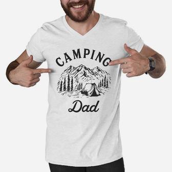 Camping Dad Cool Outdoor Vacation Fathers Day Men V-Neck Tshirt - Seseable