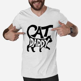 Cat Daddy Funny Cat Dad Simple Minimalist Lettering Men V-Neck Tshirt - Seseable