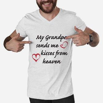 Custom My Grandpa Sends Me Kisses From Heaven Grandfather Men V-Neck Tshirt - Seseable
