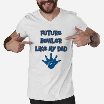 Custom Toddler Future Bowler Like My Dad Bowling Fathers Day Cotton Men V-Neck Tshirt - Seseable