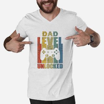 Dad Level Unlocked Soon To Be Father Men V-Neck Tshirt - Seseable