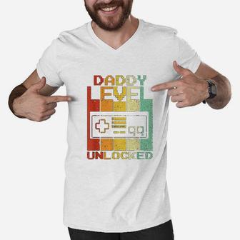 Dad Level Unlocked Video Gamer Leveled Up To Daddy Men V-Neck Tshirt - Seseable