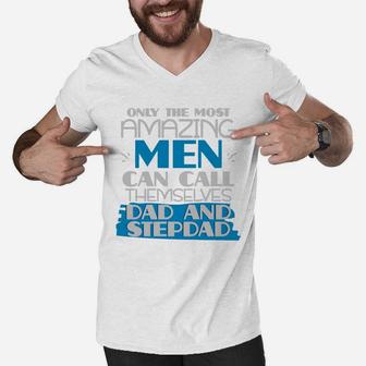 Dad Stepdad Father Amazing Men Fathers Day Shirt Men V-Neck Tshirt - Seseable