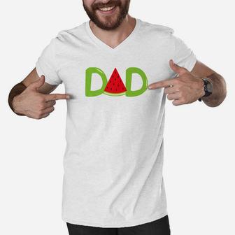 Dad Watermelon Lover Funny Fathers Day Summer Men V-Neck Tshirt - Seseable