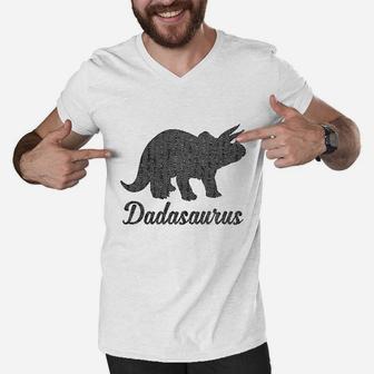 Dadasaurus Funny Fathers Day Dinosaur Men V-Neck Tshirt - Seseable