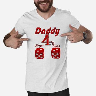 Daddy 4s Vegas Dice Shows 2 Sons 2 Daughters Fathers Men V-Neck Tshirt - Seseable