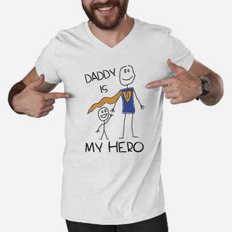 Daddy Is My Hero Drawing Super Dad For Father From Son Daughter Kids Men V-Neck Tshirt - Seseable