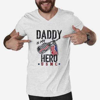 Daddy Is My Hero Us Military, dad birthday gifts Men V-Neck Tshirt - Seseable