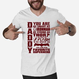 Daddy You Are My Favorite Superhero, Daddy, Father Men V-Neck Tshirt - Seseable