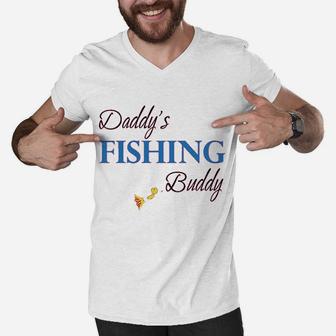 Daddys Fishing Buddy Fish Fisherman Boy Men V-Neck Tshirt - Seseable