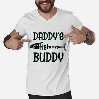 Daddys Fishing Buddy Fisherman Dad Fathers Day Men V-Neck Tshirt - Seseable