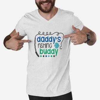 Daddys Fishing Buddy Kids Shirt Fish Son Daughter Dad Men V-Neck Tshirt - Seseable