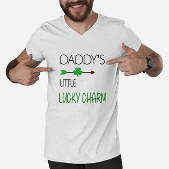 Daddys Little Lucky Charm Cute St Patricks Day Kids Men V-Neck Tshirt - Seseable