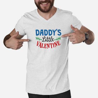 Daddys Little Valentine Day Shirt Kids Cute School Men V-Neck Tshirt - Seseable
