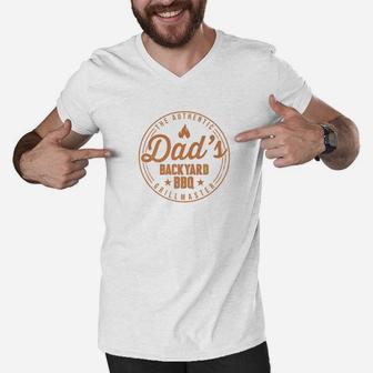 Dads Backyard Bbq The Authentic Grillmaster Father Premium Men V-Neck Tshirt - Seseable