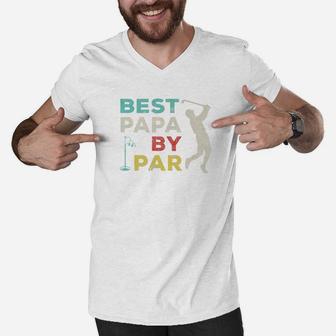 Distressed Golf Dad Lover Gift Best Papa By Par Men V-Neck Tshirt - Seseable
