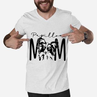 Dog Mom Papillon, dad birthday gifts Men V-Neck Tshirt - Seseable