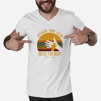 Father And Son Best Friends For Life Holding Hands Gift Premium Men V-Neck Tshirt - Seseable