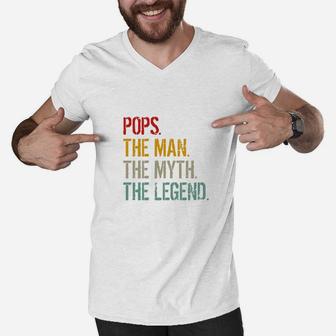 Father Day Pops The Man The Myth The Legend Men V-Neck Tshirt - Seseable