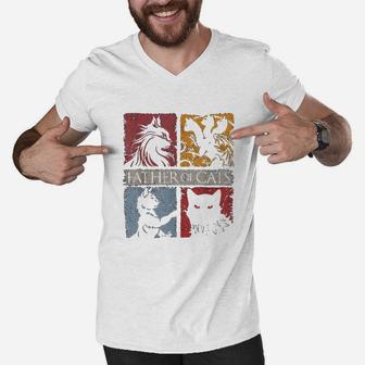 Father Of Cats Cat Lovers Cat Dad Fabulous Gift Men V-Neck Tshirt - Seseable
