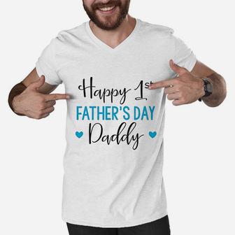 Fathers Day Baby Happy First Fathers Day Daddy Baby Men V-Neck Tshirt - Seseable