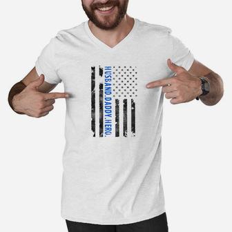 Fathers Day Gift For Police Officers Husband Daddy Hero Men V-Neck Tshirt - Seseable