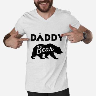 Fathers Day Gift From Wife Son Daughter Baby Kids Daddy Bear Men V-Neck Tshirt - Seseable
