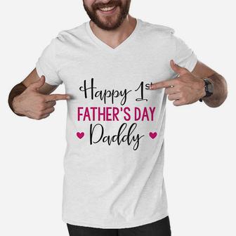 Fathers Day Happy First Fathers Day Daddy Men V-Neck Tshirt - Seseable