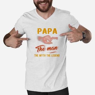 Fathers Day Shirt Papa Man The Myth The Legend Men V-Neck Tshirt - Seseable