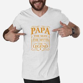 Fathers Day Shirt Papa The Man The Myth The Legend Men V-Neck Tshirt - Seseable