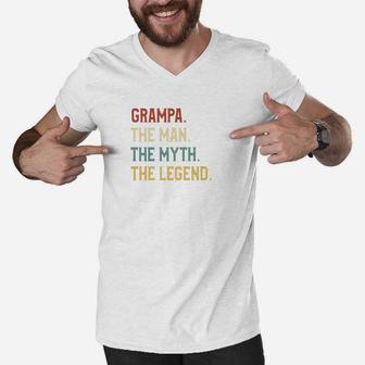 Fathers Day Shirt The Man Myth Legend Grampa Papa Gift Men V-Neck Tshirt - Seseable