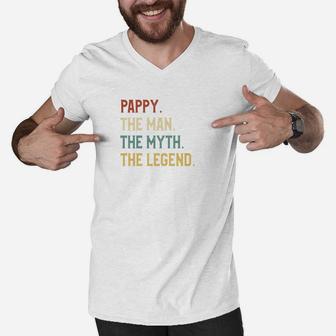 Fathers Day Shirt The Man Myth Legend Pappy Papa Gift Men V-Neck Tshirt - Seseable