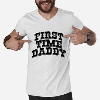 First Time Daddy Shirt New Dad Fathers Day Rookie Dad Men V-Neck Tshirt - Seseable