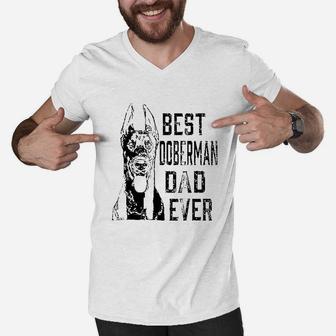 Funny Best Doberman Dog Dad Ever Fathers Day Gift Men V-Neck Tshirt - Seseable