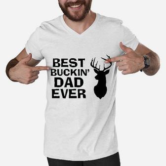 Funny Fathers Day Best Buckin Dad Ever Men V-Neck Tshirt - Seseable