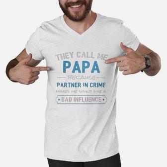 Funny Grandpa Gifts Shirts, Papa Partner In Crime Shirt Men V-Neck Tshirt - Seseable
