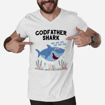 Godfather Shark Cute Art, dad birthday gifts Men V-Neck Tshirt - Seseable