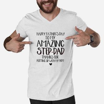 Happy Father s Day To My Amazing Step Dad Men V-Neck Tshirt - Seseable