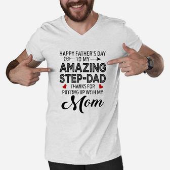 Happy Fathers Day To My Amazing Step Men V-Neck Tshirt - Seseable