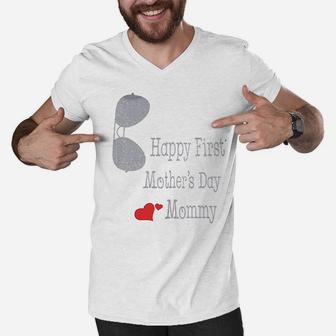 Happy First Fathers Day Daddy, dad birthday gifts Men V-Neck Tshirt - Seseable
