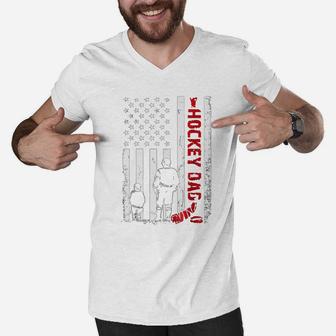 Hockey Dad Father Day American Flag Shirt Men V-Neck Tshirt - Seseable