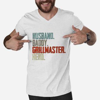 Husband Daddy Grillmaster Hero, best christmas gifts for dad Men V-Neck Tshirt - Seseable