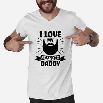 I Love My Bearded Daddy With Beard Silhouette Men V-Neck Tshirt - Seseable