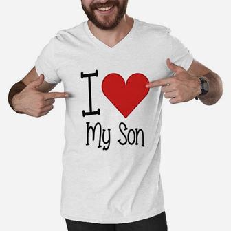 I Love My Daddy I Love My Son Father Kid Matching Men V-Neck Tshirt - Seseable