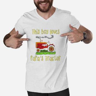 Just A Boy Who Loves Papas Tractor Men V-Neck Tshirt - Seseable