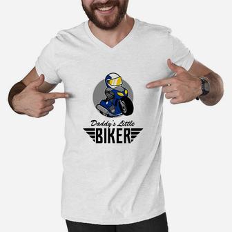 Kids Motorbike Boys Girls Daddys Little Biker Men V-Neck Tshirt - Seseable