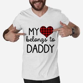 Kids My Heart Belongs To Daddy Baby Girl Outfit Daughter Men V-Neck Tshirt - Seseable
