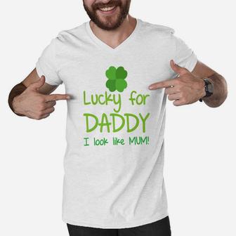 Lucky For Daddy Men V-Neck Tshirt - Seseable