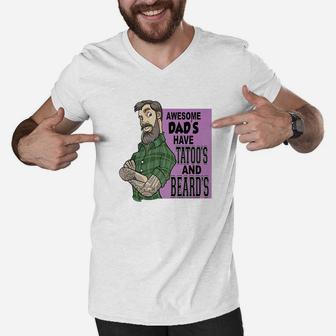 Mens Awesome Dads Have Tattoos And Beards Premium Men V-Neck Tshirt - Seseable